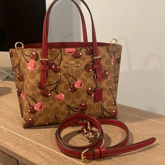 Coach Tan Mollie25 Tote with Cherry Print-CZ772 - Picture 6 of 8